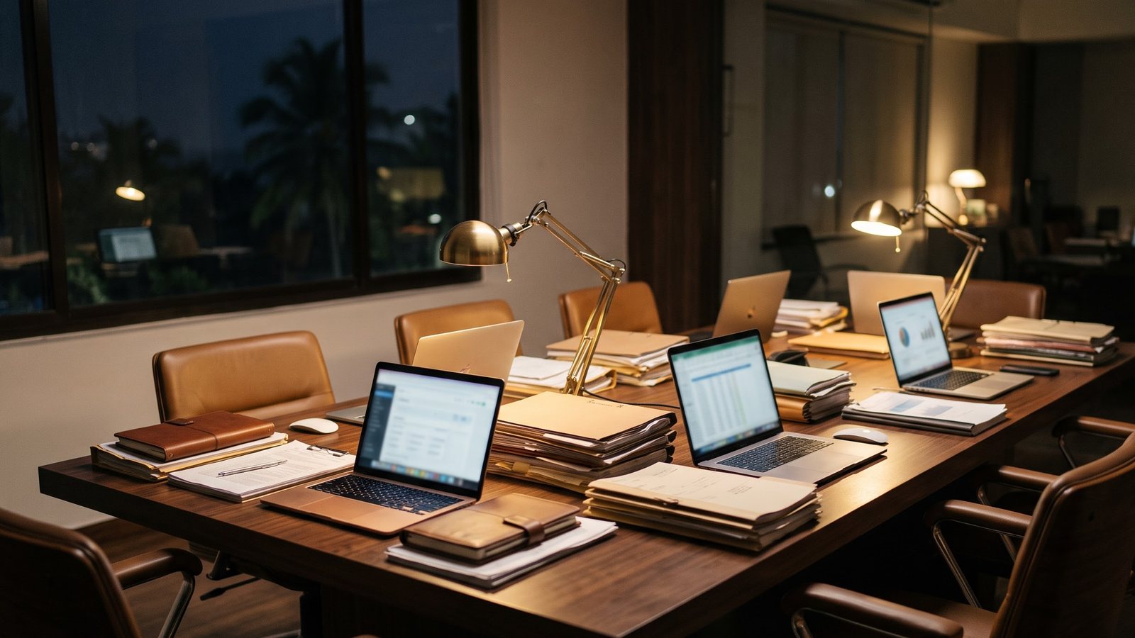 Professionals reviewing files and documents