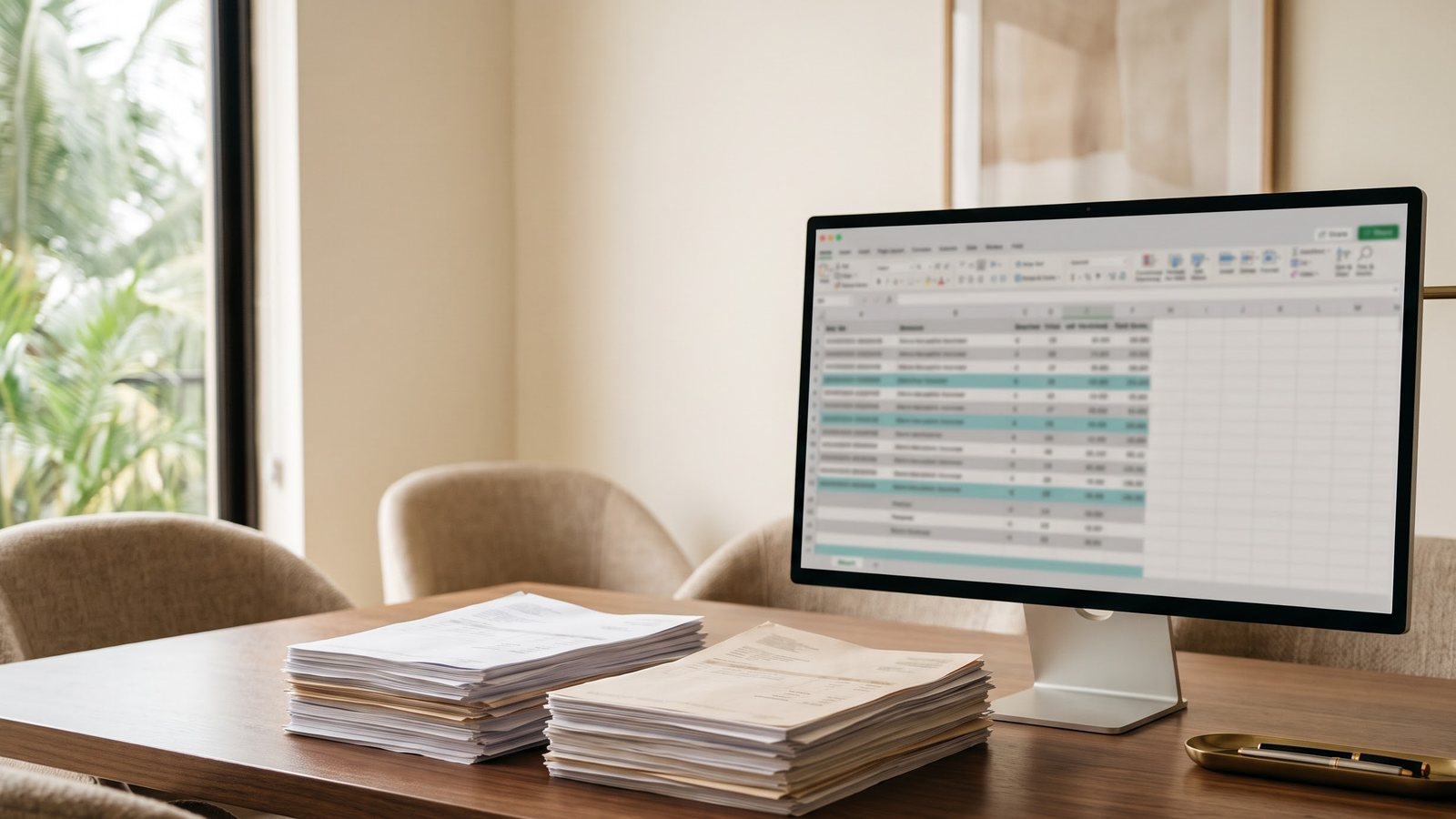 Finance professionals comparing records