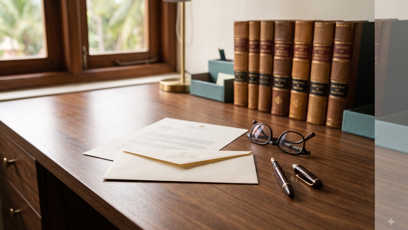 A consultant reading a notice at a desk