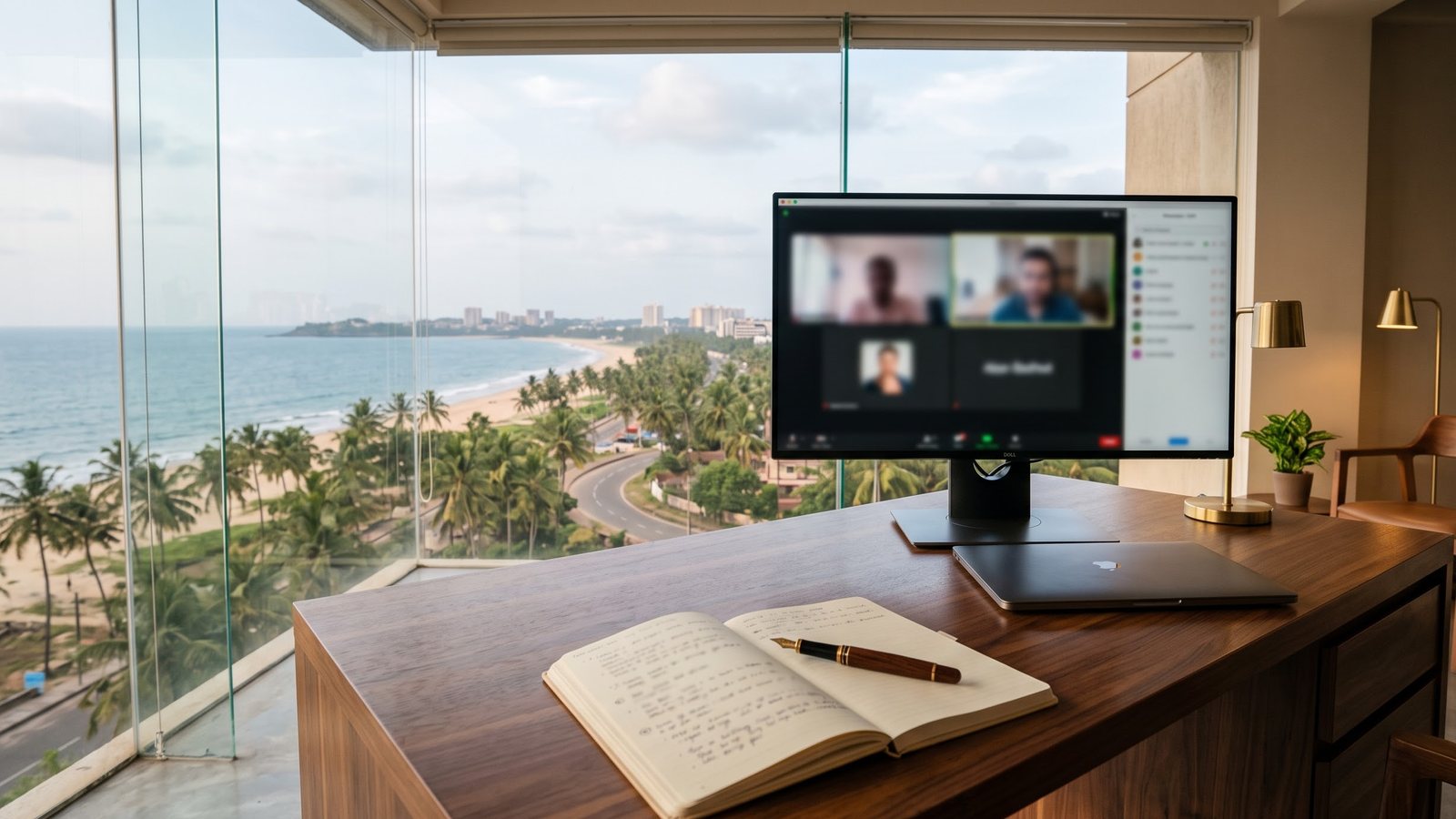 A consultant on a video call