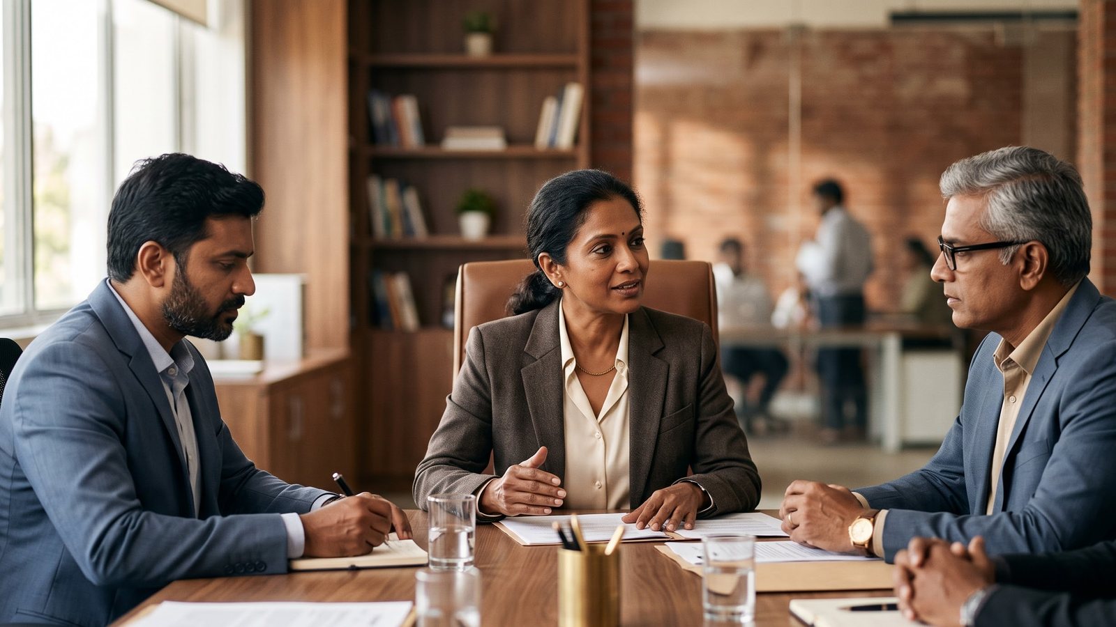 An advisor presenting to a boardroom