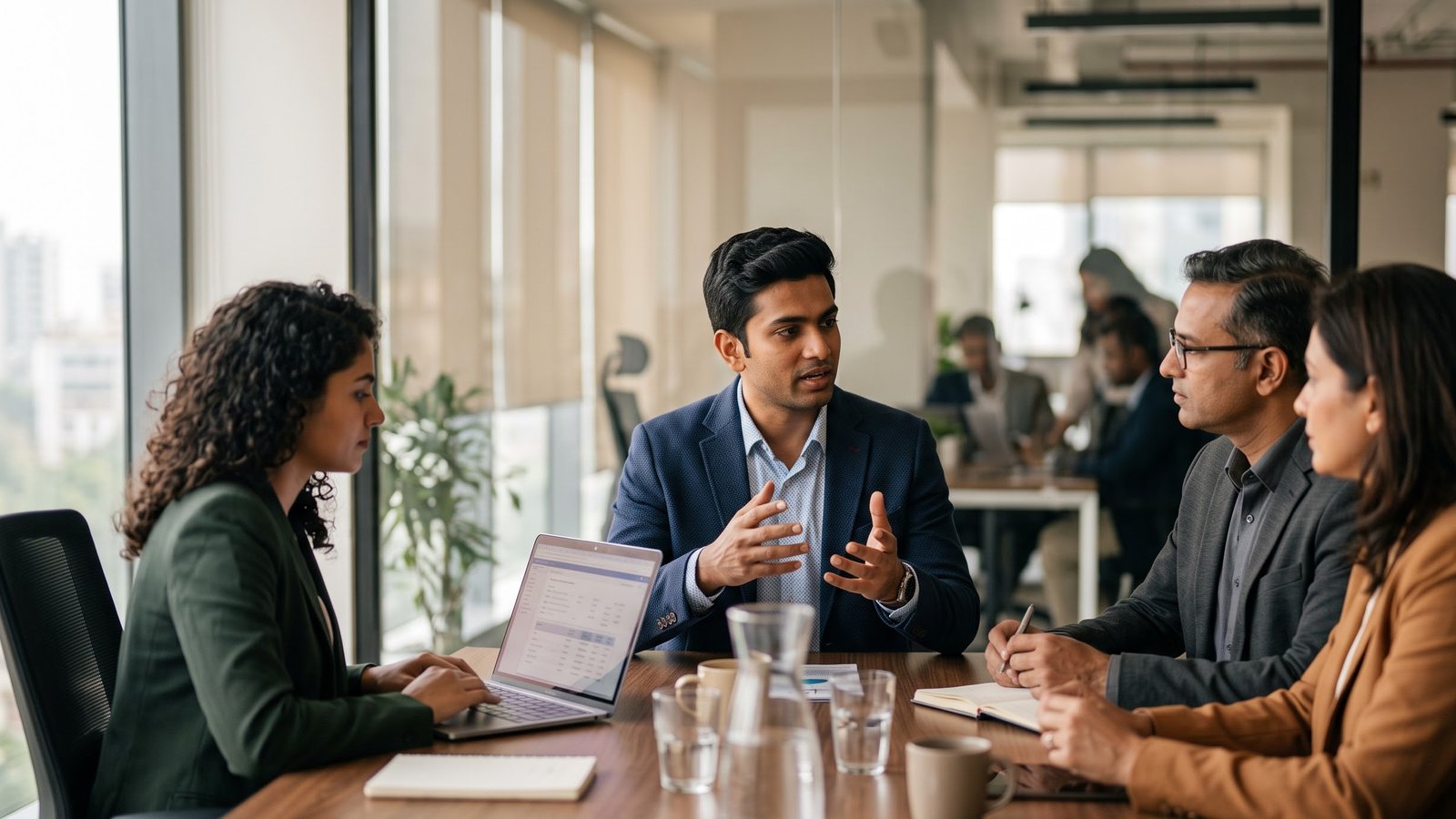 An advisor presenting to a boardroom